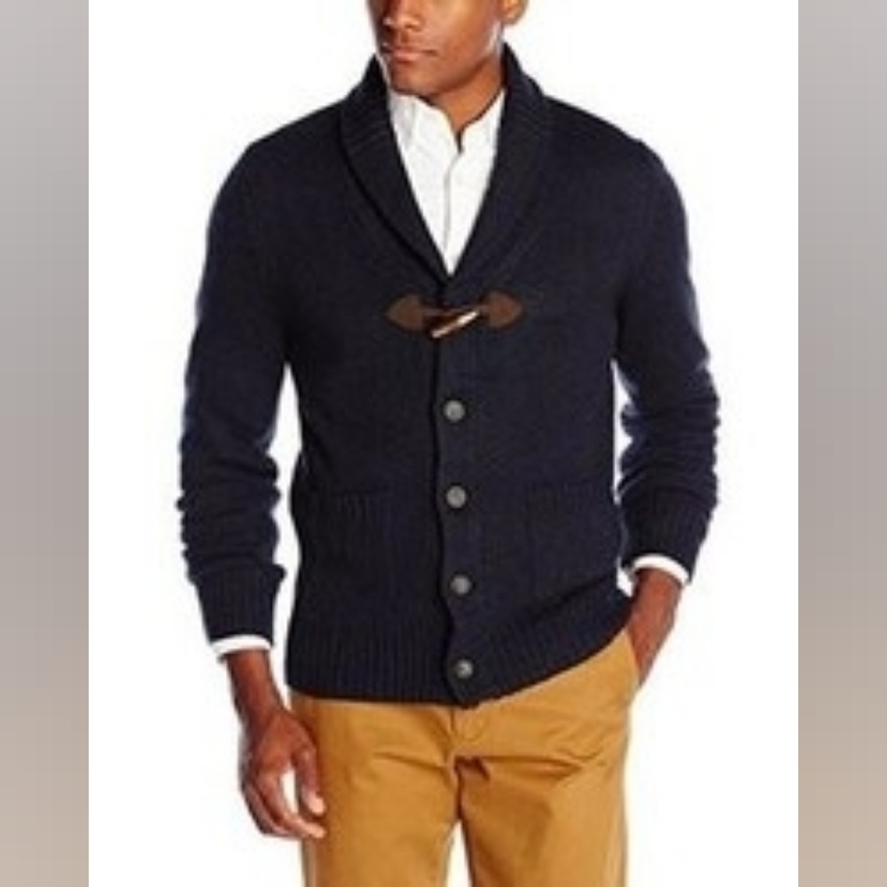 Haggar Men's Solid Shawl Collar Cardigan with Toggle Closure Sweater
